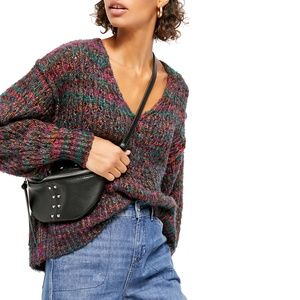 Free People Women's Highland V-Neck Sweater Navy Size X-Large